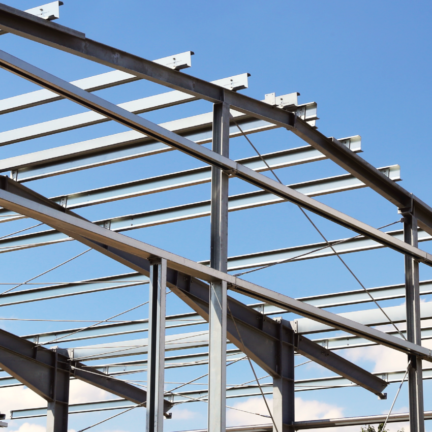 Galvanised steel framework with zinc coating for industrial buildings